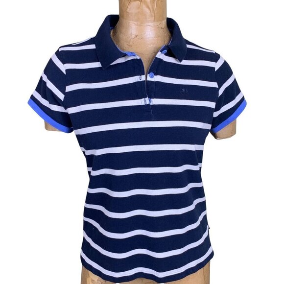 IZOD Women's Striped Cotton Short Sleeve Polo Golf Shirt Sz L #332F - Picture 1 of 15